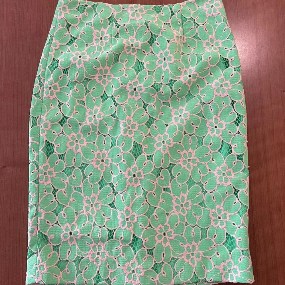 Lilly Pulitzer Women’s Green Pink Floral Lace Embroidered Skirt 0 Coastal Resort